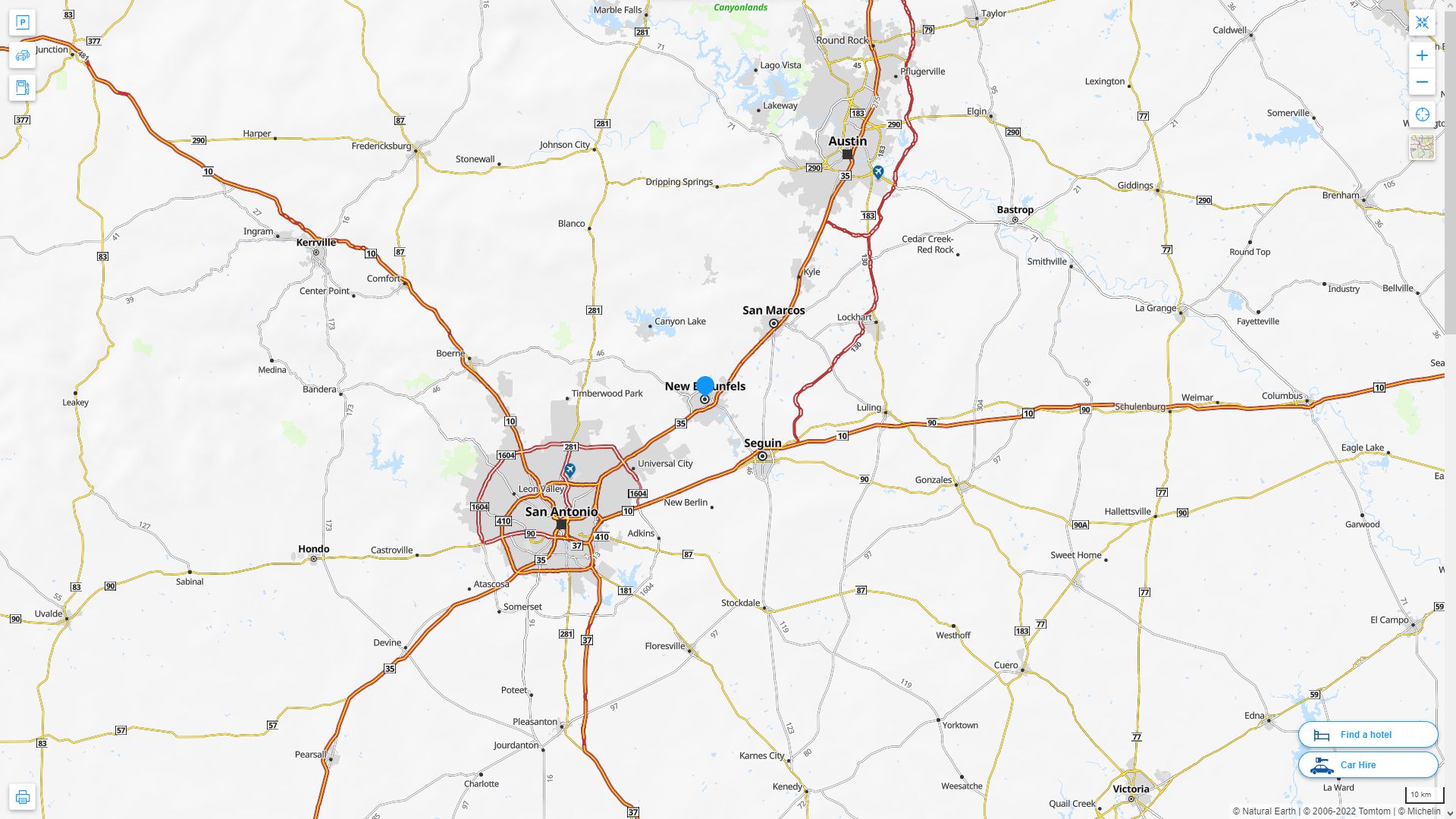 New Braunfels Texas Highway and Road Map